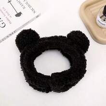 1入/個舒適的女性熊耳朵頭帶-非常適合洗臉和化妝-可愛而柔軟的髮飾 - 黑色 - 查看 1