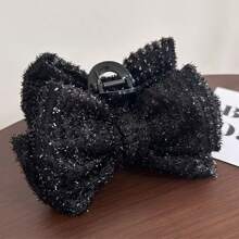 1入組女性時尚優雅絲滑雙面蝴蝶結髮夾,適用於日常、休閒和外出髮型 - 黑色 - 查看 4