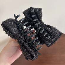 1入組女性時尚優雅絲滑雙面蝴蝶結髮夾,適用於日常、休閒和外出髮型 - 黑色 - 查看 6