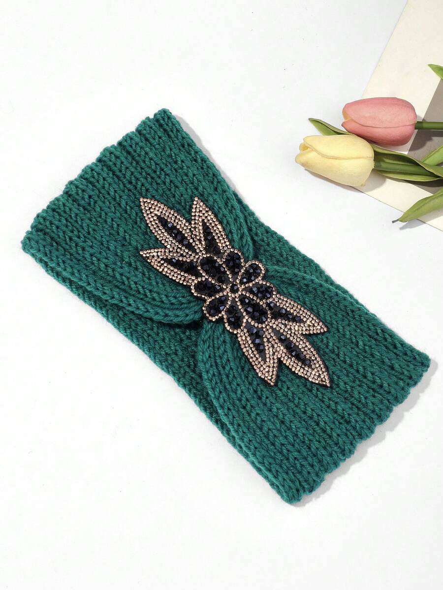 1入 組女士水晶花針織頭帶,復古酷街風寬版交叉頭帶,適用於運動,日常穿著,化妝,洗臉和特殊場合