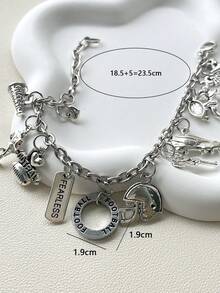 2024項鍊手鐲足球不銹鋼手鐲,銀色足球頭盔＆橄欖綠＆我愛足球吊墜,是男友節日完美禮物 - charm bracelet - 查看 4