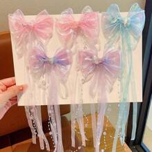 1件小孩蝴蝶結髮夾,流蘇和美人魚邊緣裝飾,適用於女孩們的聖誕禮物,9*30cm - 粉色 - 查看 4