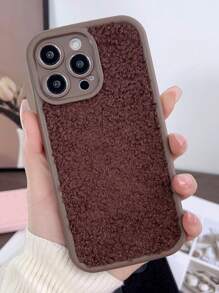 1pc Fashionable Autumn & Winter Wavy Plush Phone Case Compatible With IPhone - Burgundy - View 8