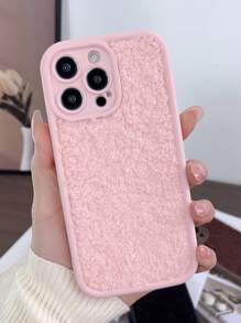 1pc Fashionable Autumn & Winter Wavy Plush Phone Case Compatible With IPhone - Burgundy - View 3