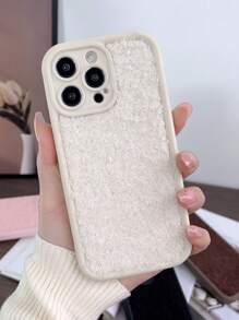 1pc Fashionable Autumn & Winter Wavy Plush Phone Case Compatible With IPhone - Burgundy - View 4