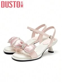 New Arrivals Summer Sweet Rhinestone Bow Knot Ankle Strap High Heel Sandals 0678 - Pink - View 3