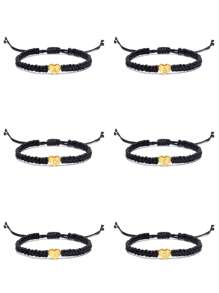 26 字母金心型手鍊女式男式 A-z 首字母姓名手工繩可調式手鍊情侶友誼首飾 - 黑色 - 查看 7