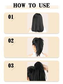 18/24英寸馬尾延伸爪夾式頭髮裝置,自然馬尾專為女士設計,直式合成髮尾 - 黑色 - 查看 5