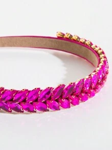 1pc Vintage Thin Edge Hairband With Gorgeous Gem Decoration - Hot Pink - View 2