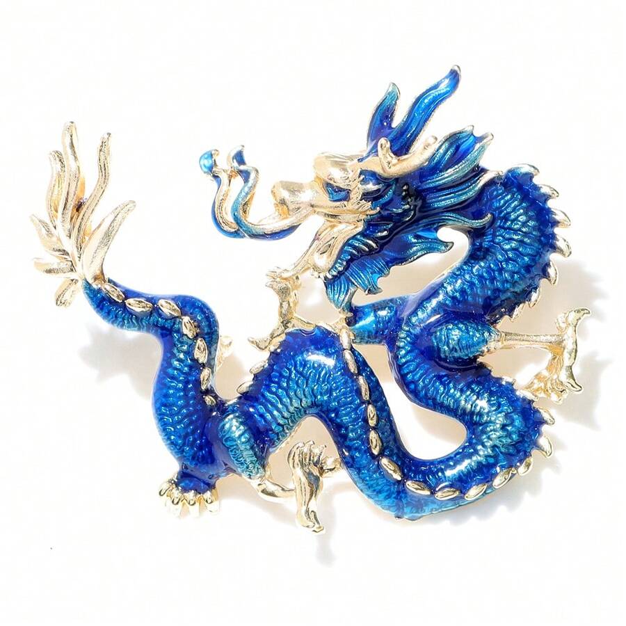 1只風龍形胸針,使用繪畫技巧製作的春節禮品 - 藍色 - 查看 1
