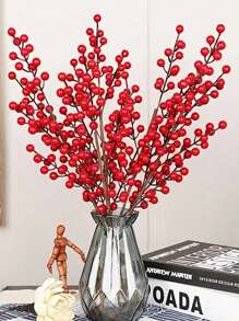 15入組人造尤加利樹葉&銀杏葉&紅色漿果幸福水果裝飾,假水果花朵適用於主題生日結婚派對裝飾,新年2024 Diy花束 - 彩色 - 查看 10