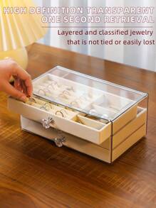 1pc Velvet Jewelry Box, 3 Layers Drawers Style For Storing Jewelry - Grey - View 1