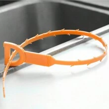 1入桶/套排水孔捕髮器和馬桶管道疏通器和垃圾清除勾,適用於家庭清潔-保持您的下水系統清潔,不再有異味 - 橘色 - 查看 3