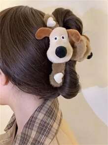 1只休閒穿搭棕色可愛卡通狗造型鉤針夾,適合女性 - 彩色 - 查看 1