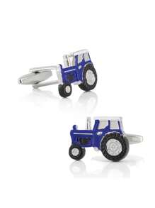 男士法式袖扣藍色拖拉機搪瓷金屬袖扣新品上市 - 藍色 - 查看 2