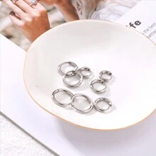 1對/5對時尚簡約朋克不鏽鋼盤旋式耳環,適合男女日常佩戴,尺寸有8mm/10mm/12mm/14mm/16mm可選 - 彩色的 - 查看 6