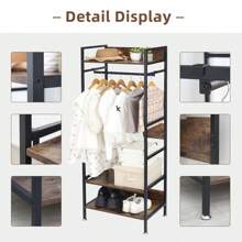 Open Wardrobe Clothes Rack: Industrial Clothes Rail Heavy Duty Coat Stand Garment Rack Wooden Clothing Rack 3 Tier Storage Shelf Organiser Cabinet Shelves With Shoe Rack Halloween Decorations Halloween Costumes Autumn Decor Festival Decor - Brown - View 9