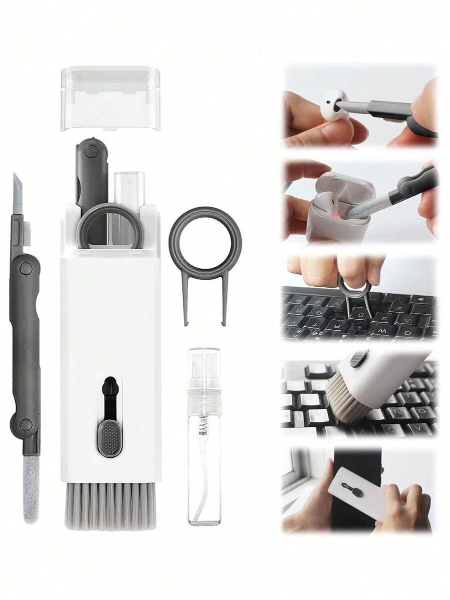 7入組鍵盤清潔工具組,多功能除塵刷,適用於清潔電腦、手機、家用電器 - 黑與白 - 查看 1