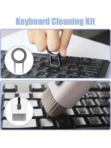 7入組鍵盤清潔工具組,多功能除塵刷,適用於清潔電腦、手機、家用電器 - 黑與白 - 查看 3