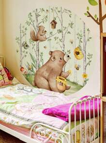 1set/3pcs Forest Cartoon Bear, Squirrel, Bee Removable Wall Stickers For Home Decor - Multicolor - View 5