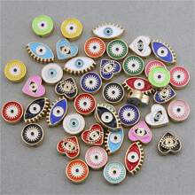 10入組合金雙面珠子和土耳其邪惡之眼diy手工手鍊、鑰匙扣,珠寶製作用品 - 混色 - 查看 2