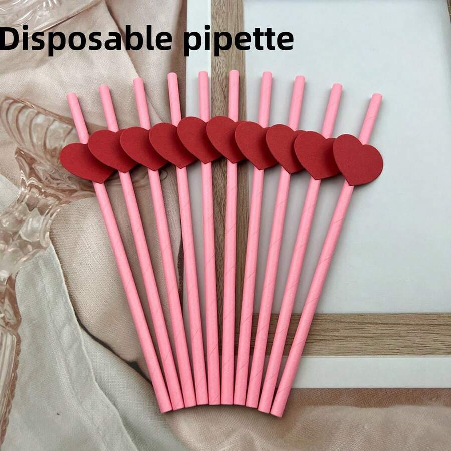 潮流卡片造型吸管,情人節心形卡片造形吸管,一次性紙質吸管,甜點&奶茶派對裝飾吸管,一次性紙質吸管 - 彩色 - 查看 1