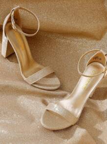 Women Elegant High Heel Sandals Chunky Block Dressy Pump Sandals Ankle Strap Open Toe Classic Heeled Sandals, For Casual And Formal Wear, For Party, Wedding, Prom Valentines - 金色 - 查看 9
