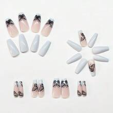 使用 24 件长款芭蕾形纯白蝴蝶时尚假指甲套装提升您的外观，适合女性和女孩 Y2k - 彩色 - 查看 5