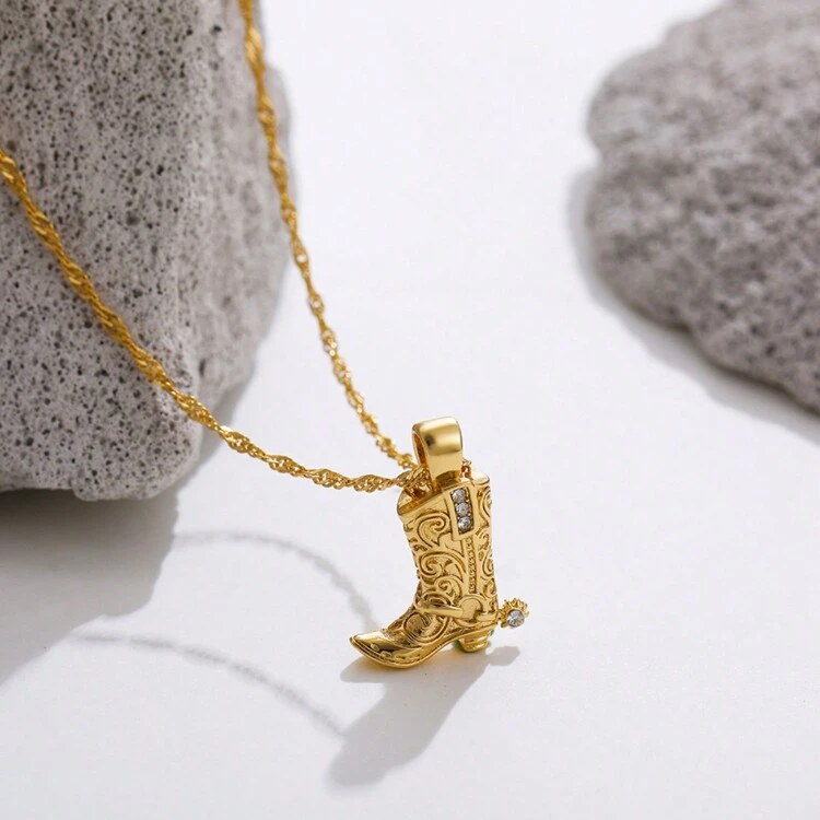 Western Cowboy Boots Necklace Vintage Boot Pendant Collarbone Chain SHEIN ASIA