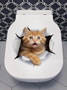 2024夾邊卡通3d破牆貓廁所貼紙廁所浴室裝飾貼紙 - 彩色 - 查看 5