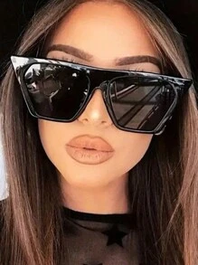 1pc Cat Eye Square Frame Personalized Sunscreen Fashionable Fashion Glasses For Outdoor And Daily Treasures - Black - View 1