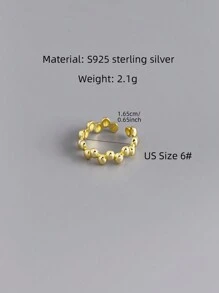 1枚簡約款式s925純銀女戒指,蛋形裝飾,可調整尺寸適合日常佩戴 - 金黃色 - 查看 4