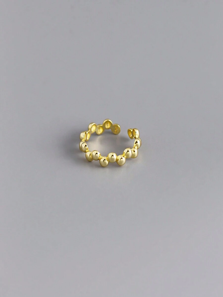 1枚簡約款式s925純銀女戒指,蛋形裝飾,可調整尺寸適合日常佩戴 - 金黃色 - 查看 1