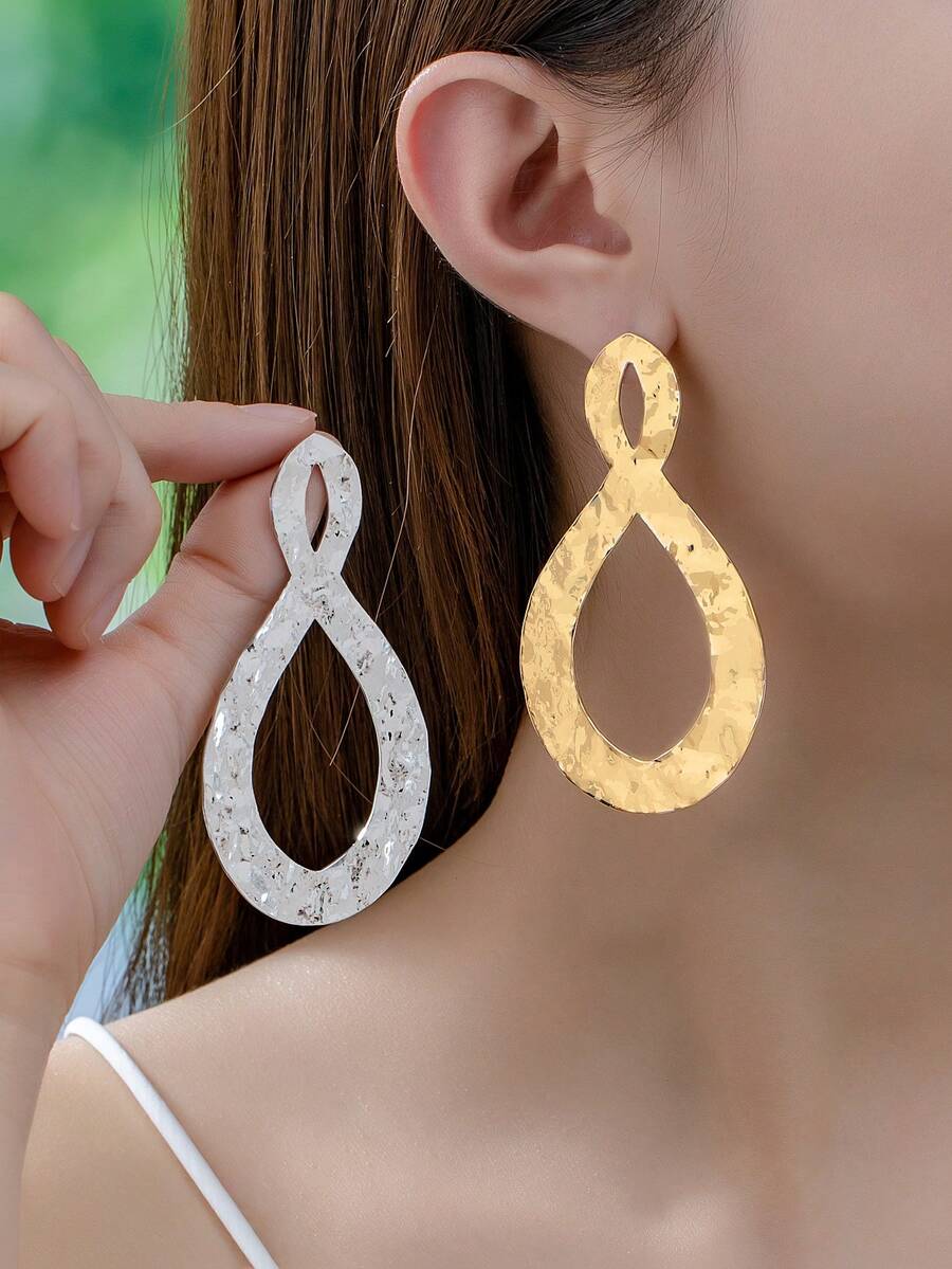 Hammered Asymmetrical Number 8 Design Dangle Earrings Sexy Vacation Style Jewelry Female Gift - Stud Earring - View 1