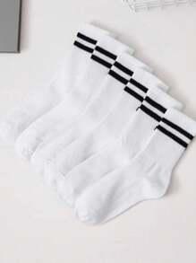 6 đôi tất cổ cao có sọc đôi, tất dài đến bắp chân, màu trơn, thoáng khí, thời trang thu đông mới - trắng - Xem 1