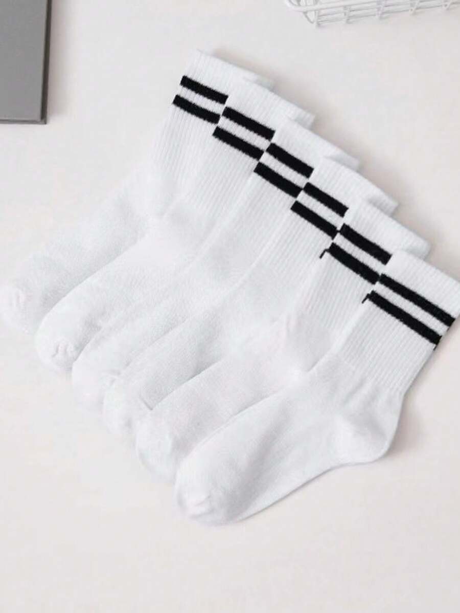 6 đôi tất cổ cao có sọc đôi, tất dài đến bắp chân, màu trơn, thoáng khí, thời trang thu đông mới - trắng - Xem 1