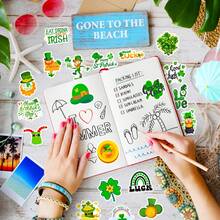 St Patricks Day 50pcs Stickers + 6pcs Make A Face Stickers, St Patricks Day Make Your Own Stickers Cartoon Clover St Patricks Day Characters Party Favors Decoration, Water Bottle Vinyl Waterproof Stickers For Students Teens Adults - Green - View 8