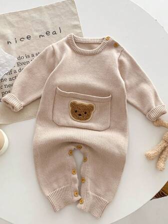 Infant/Toddler Boy Cartoon Bear Knitted Long Sleeve Romper, Fall & Spring