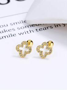 1pair S925 Sterling Silver Lucky Clover Threader Earrings For Women, Screw Ear Bone Stud Jewelry