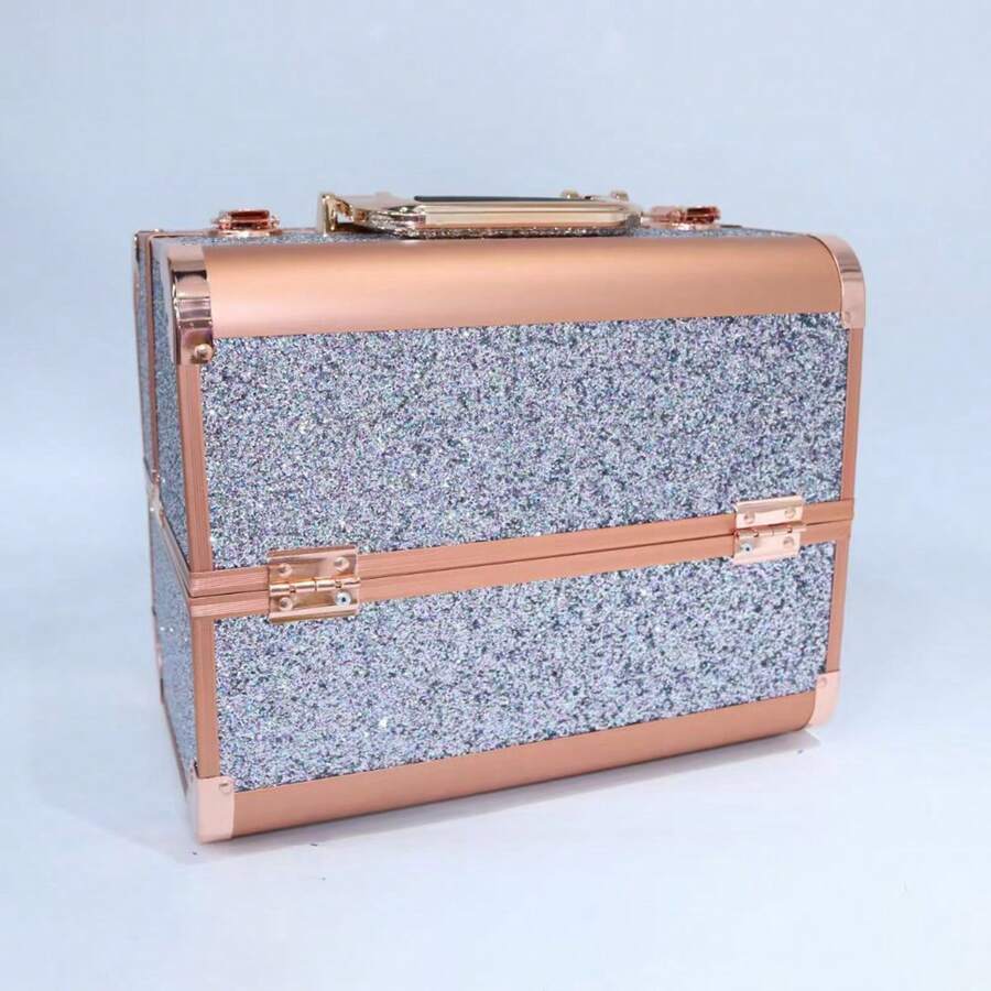 Estuche de viaje para maquillaje, estuche organizador de cosméticos, caja de almacenamiento portátil para artistas, pinceles de maquillaje, artículos de tocador y joyería - Plateado - Ver 1