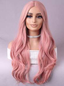 Pink Wigs Women's Synthetic Fiber Festival Wigs With Long Curly Hair - Pink - View 1