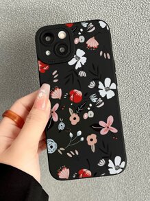 1入黑色啞面花卉全印刷手機殼，帶有透明啞感和攝像頭保護器，適用於 iPhone 15pro Max/Xr/7plus/Se/11 和三星，手機殼適合 iPhone14/15pro Max，冬季 - 彩色 - 查看 2