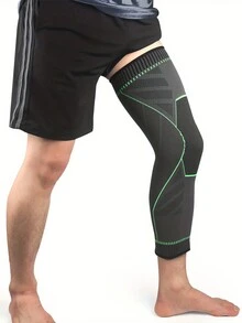 1 Pc Knitted Nylon Full Leg Sleeves Long Compression Leg Sleeve Knee Sleeves Protect Leg, For Man Women Basketball, Arthritis Cycling Sport Fitness Knee Sleeve - Green - View 2