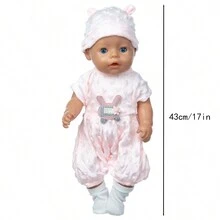1set Doll Clothes Suit For 18inch Baby Dolls, Including Jumpsuit, Accessories And Gift Package - Light Pink - View 3