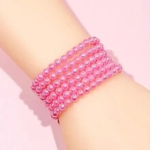6pcs Random Color Girls' Beaded Charm Bracelet Jewelry Set, Children's Gift - Hot Pink - View 4