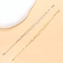 1條雙層珍珠串珠多層女士手鍊,給朋友的完美禮物、節日配飾 - 銀色 - 查看 5