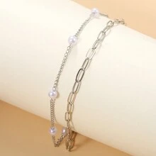 1條雙層珍珠串珠多層女士手鍊,給朋友的完美禮物、節日配飾 - 銀色 - 查看 3