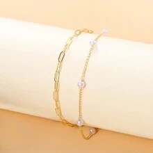 1條雙層珍珠串珠多層女士手鍊,給朋友的完美禮物、節日配飾 - 銀色 - 查看 4