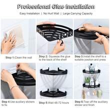 2 Piezas Estanteria Ducha para Baño, repisa baño sin Taladro, con 4 Ganchos de Estantes de Esquina de baño, Accesorios para Baño Aluminio - Negro - Ver 7