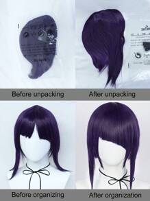 12吋合成纖維短款紫色直髮鬆緊度可調整玉額短髮女性角色扮演假髮,適宜於化妝派對萬聖節裝扮皆可使用,無需使用膠水易於安裝,抗高溫熱阻能力強,柔軟順滑髮絲質感高逼真度高,觀感自然逼真,適合做為假髮禮物,另附1個假髮帽 - 紫色 - 查看 8